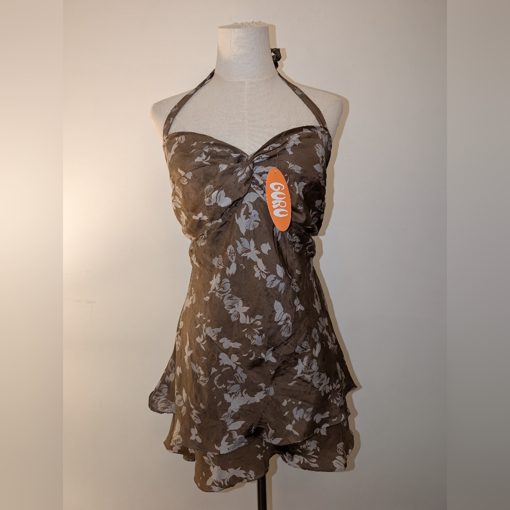 100% Silk Brown Patterned Mini dress/Tunic